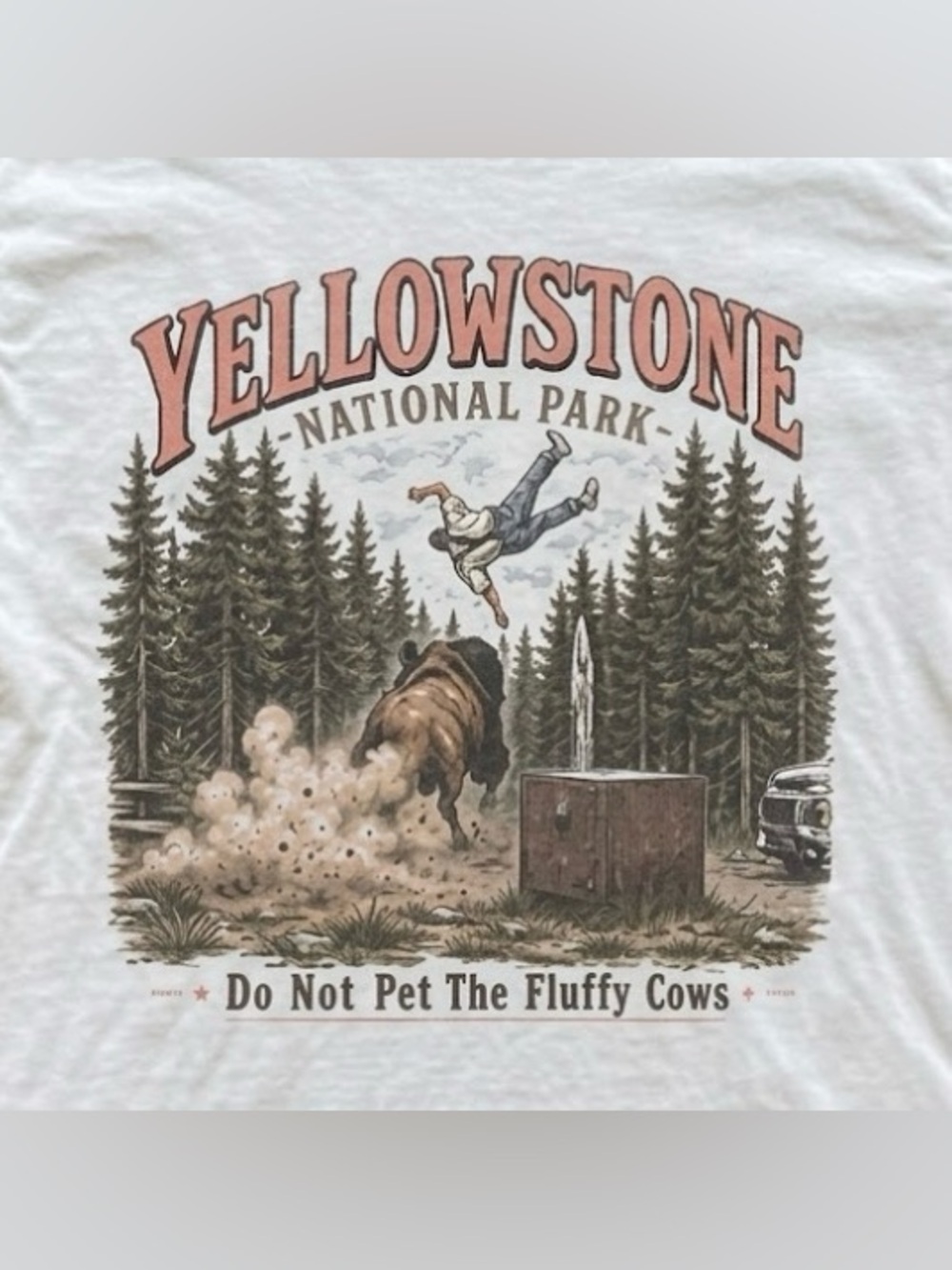 Yellowstone National Park Graphic Tee - White with Brown & Green Print - Picture 2 of 6